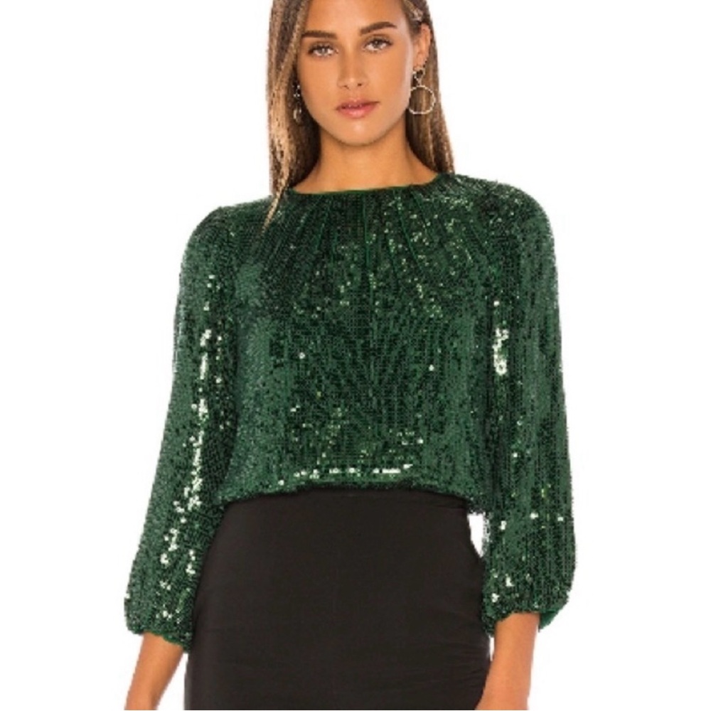 Alice + Olivia Green Sequin Blouse